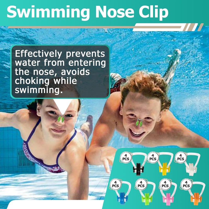 Gfdoso 28 Pcs Swimming Nose Clip, Silicone Waterproof Swim Nose Plugs for Kids (Age 7+) and Adults, Inclue 7 Colors - Image 2